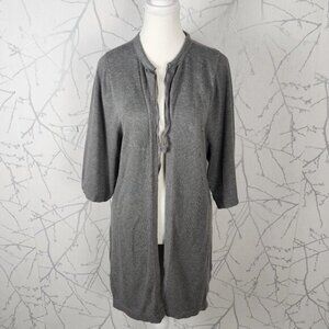Lanidor Gray Knit Tie Front Kimono Sleeve Long Cardigan